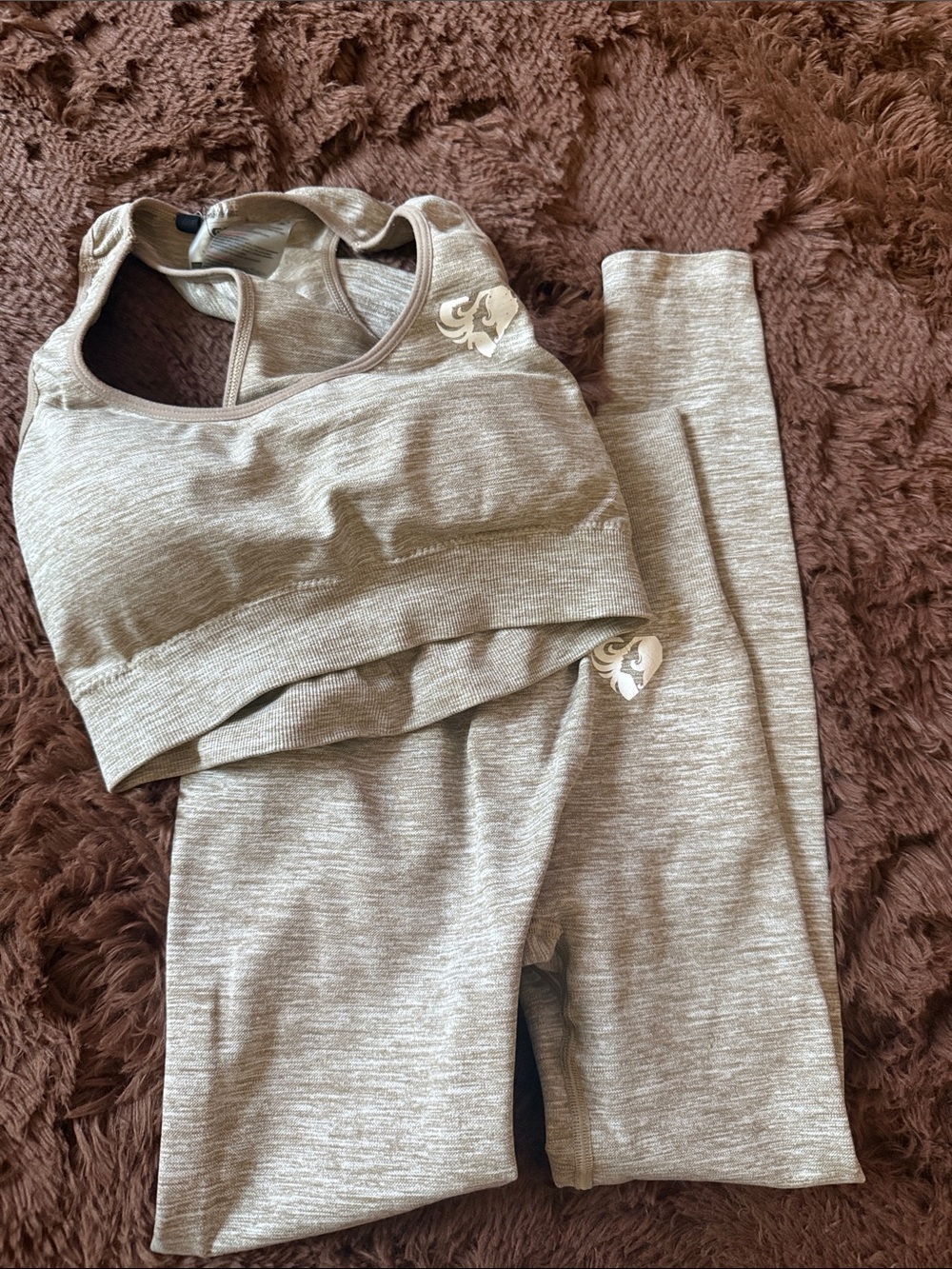 Women’s Best Seamless Heathered Light Brown Leggings & Sports Bra Set XS